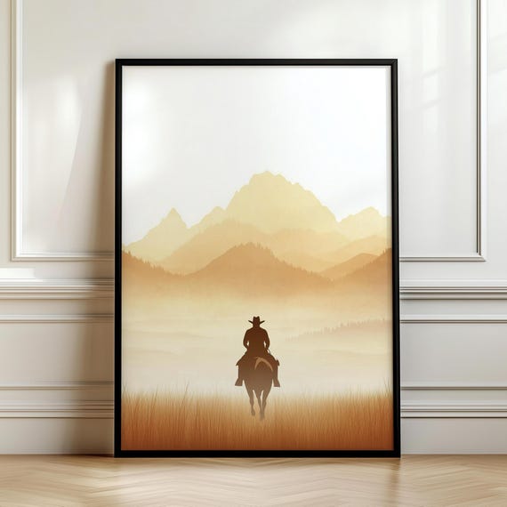 Western Cowboy Minimalist Print Wall Hanging Masculine Wall Art Art Southwestern Artwork