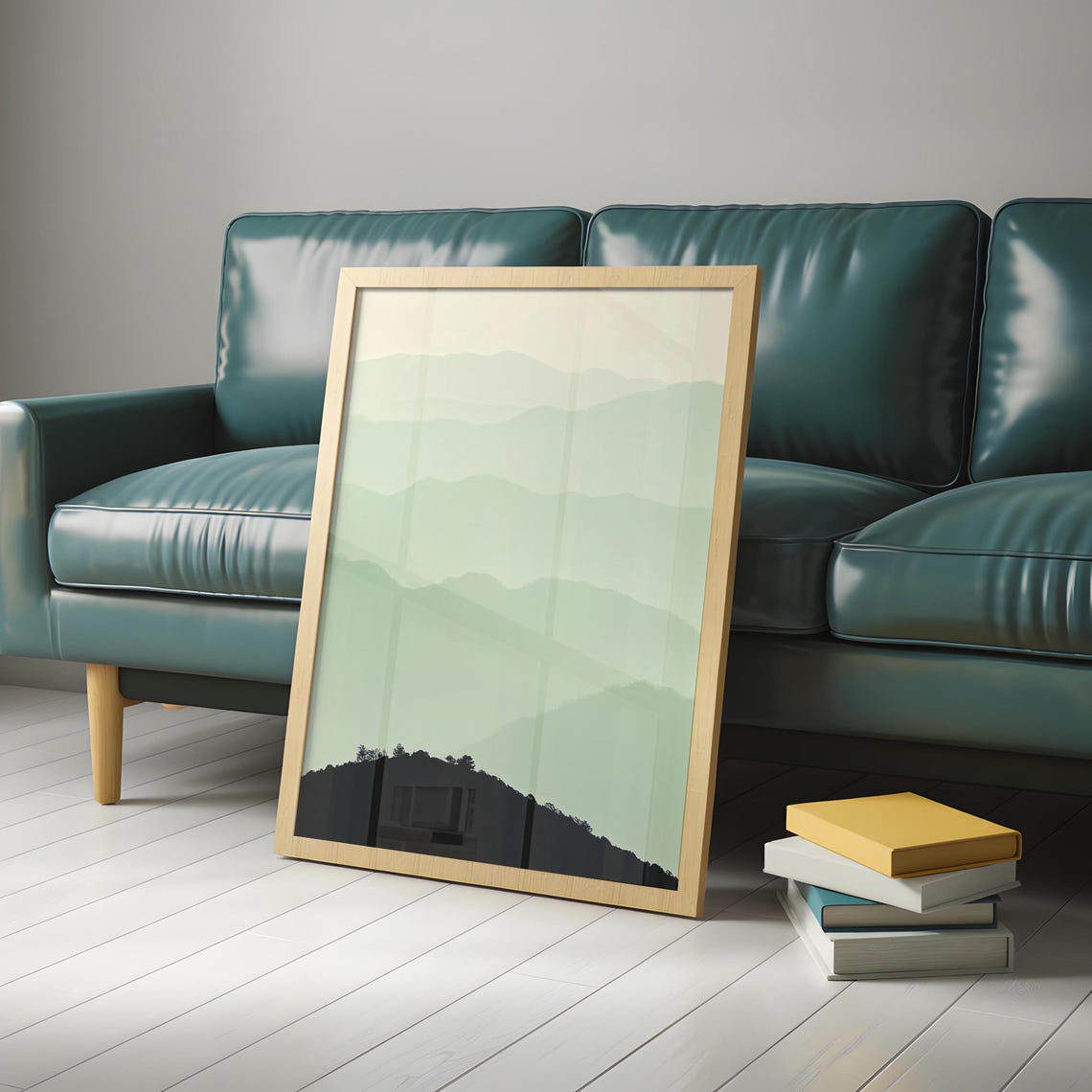 Sage Green Mountain Wall Art Sage Green Print Lime Cream Art Minimalist Peaceful Foggy Calming Scene - Image 5