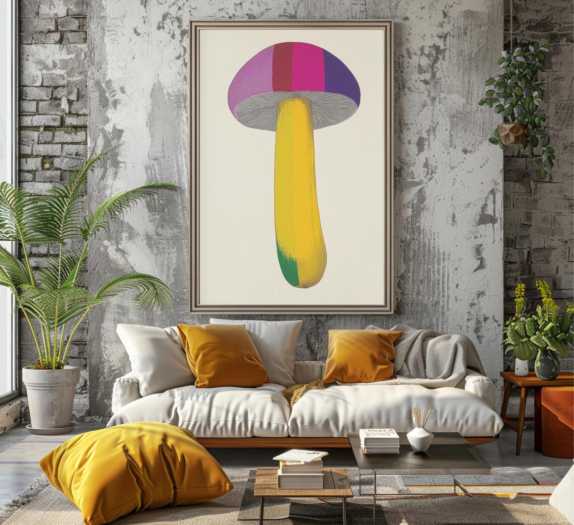 Striped Purple Cap Mushroom Yellow Stem Minimalist Art Poster - Image 7