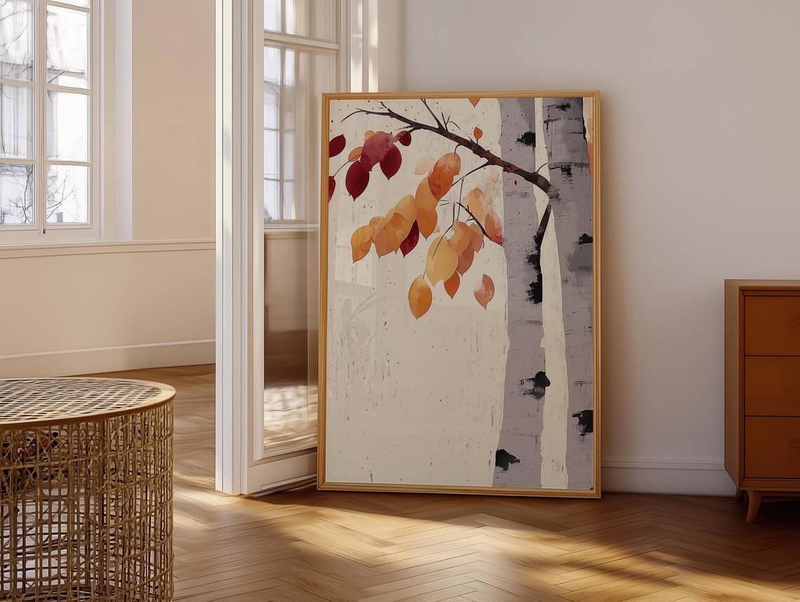 Birch Branch Autumn Gold Leaves Cream Minimal Japandi Poster - Image 6