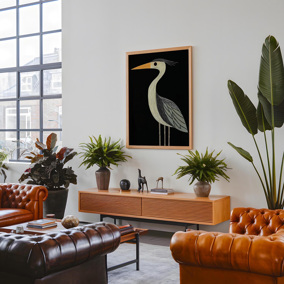 Retro Vintage Heron Art Deco Wall Art Print, Bird Decor - Image 5