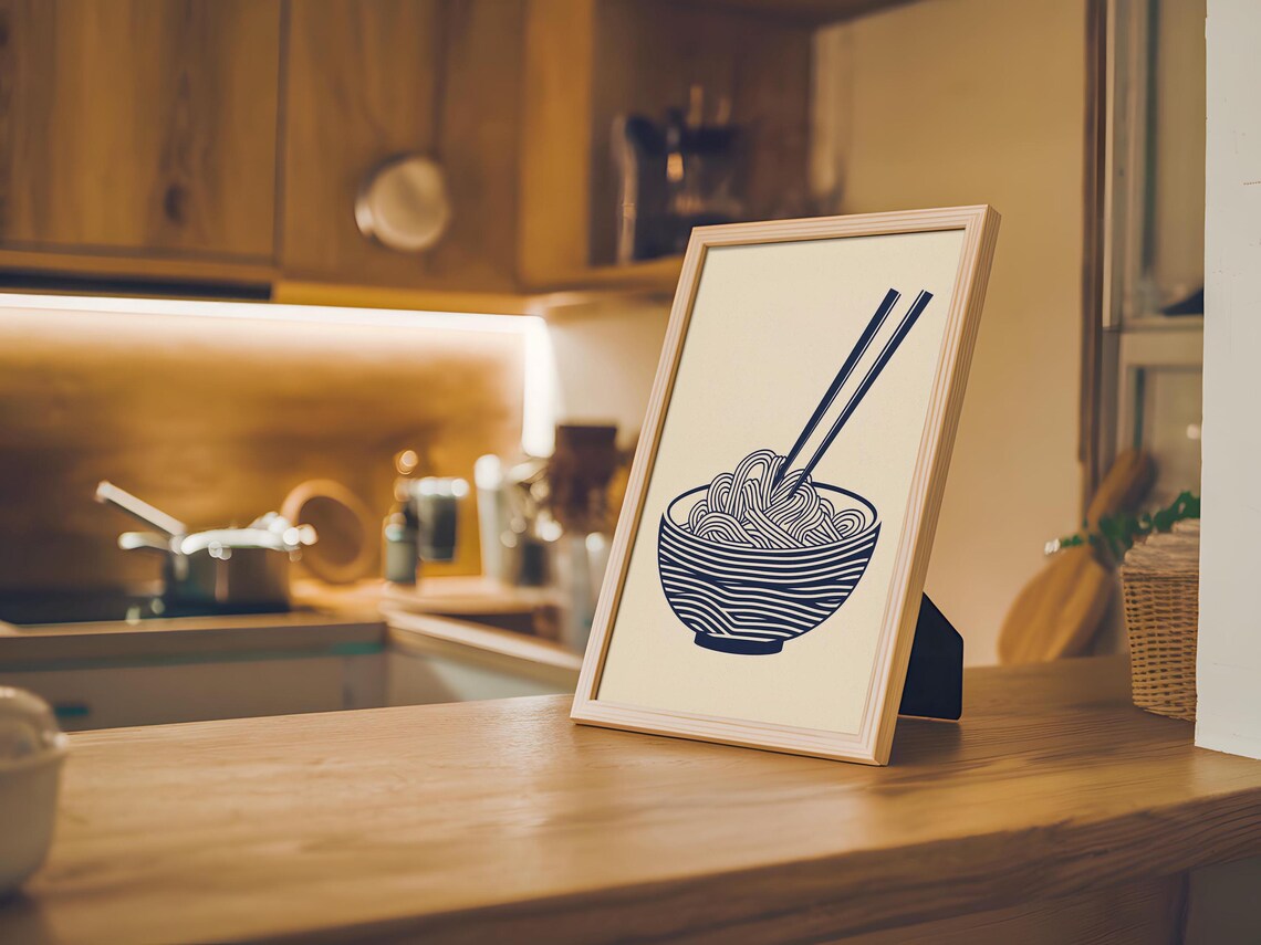 Minimalist Navy Ramen Bowl Line Art Illustration on Cream Poster - Image 6