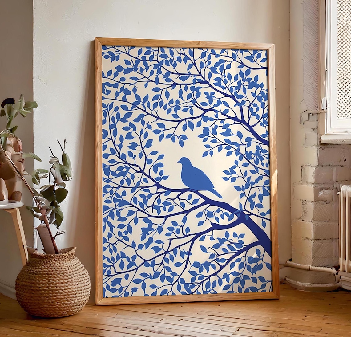 Blue Pigeon Silhouette On A Branch In Chinoiserie Style Poster