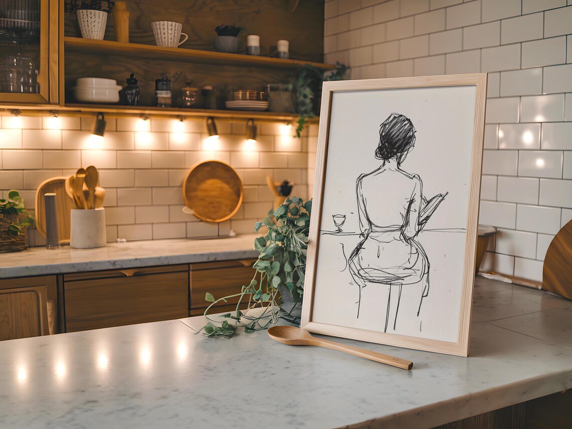 Seated Woman Reading Line Sketch With Wine Glass Minimalist Poster - Image 6