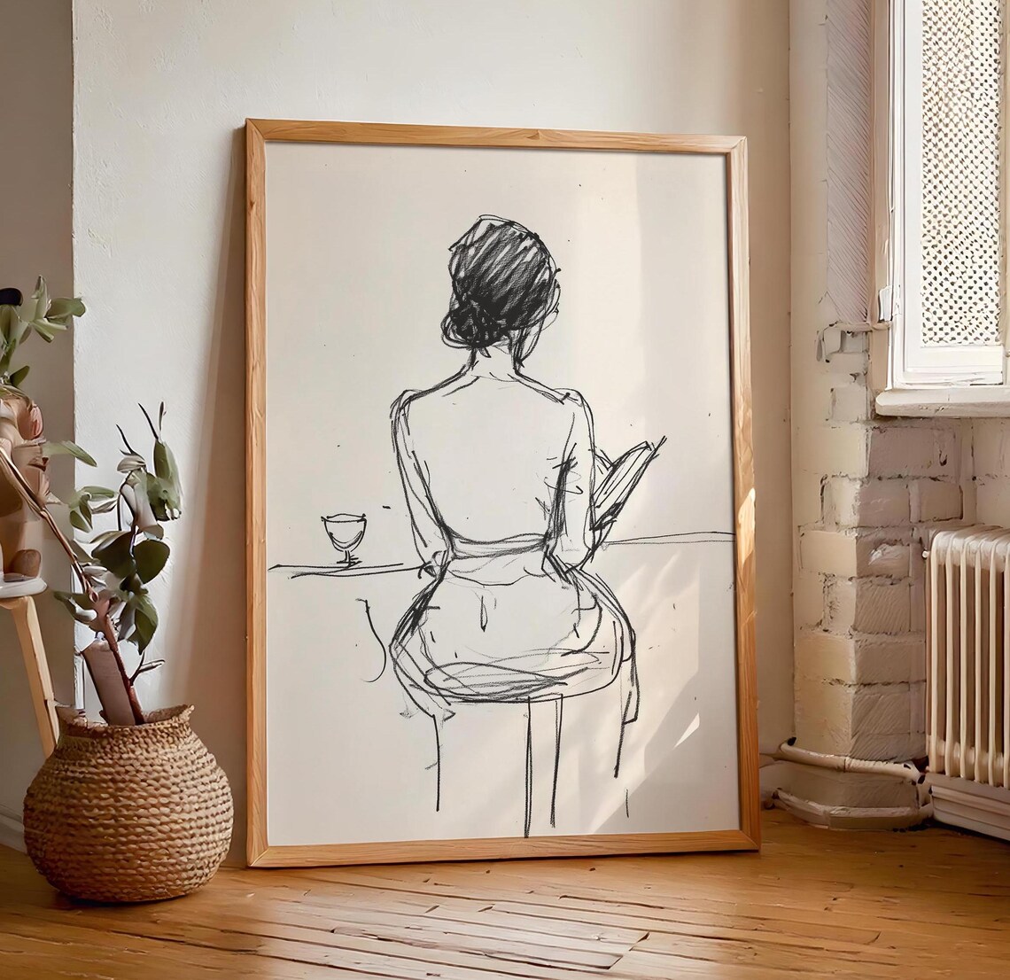 Minimalist Abstract Female Figure Sketch Wall Art Modern Scandinavian Neutral Beige Print Sophisticated Art