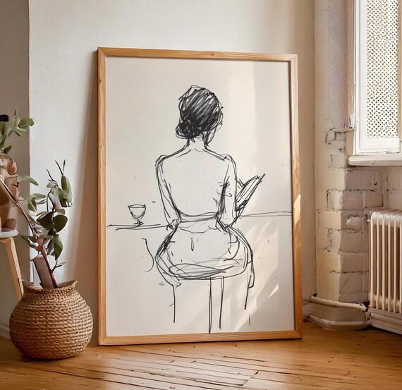 Minimalist Abstract Female Figure Sketch Wall Art Modern Scandinavian Neutral Beige Print Sophisticated Art