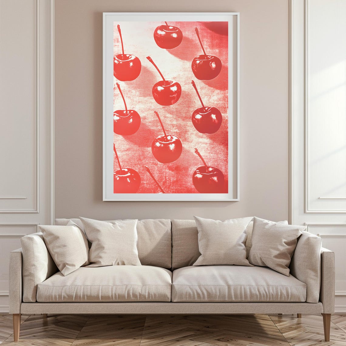 Rows Of Glossy Red Cherries On Red Pop Art Kitchen Art Poster - Image 6