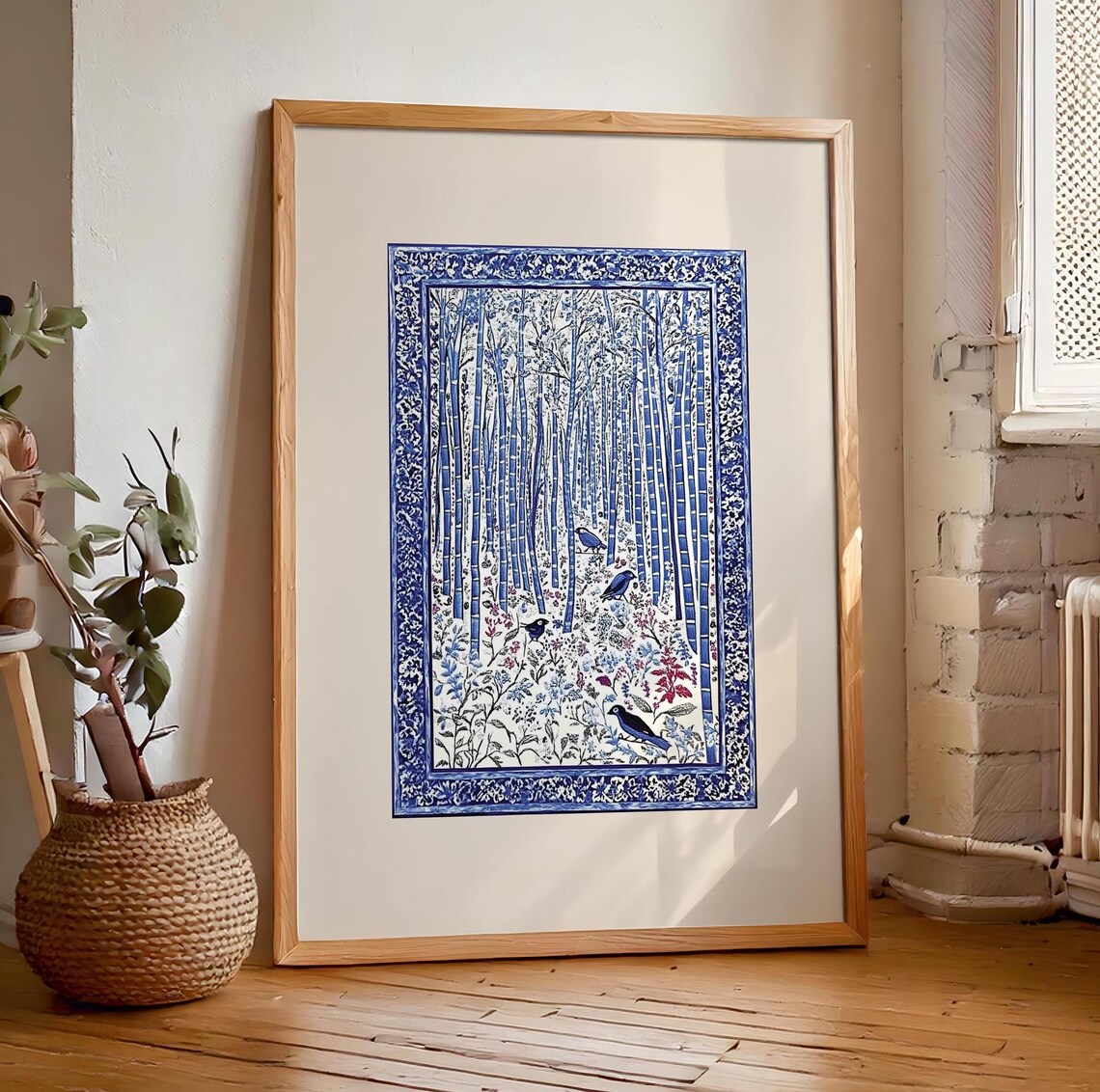 Blue Kashmiri Textile Art Print, Light Academia Vintage - Image 7