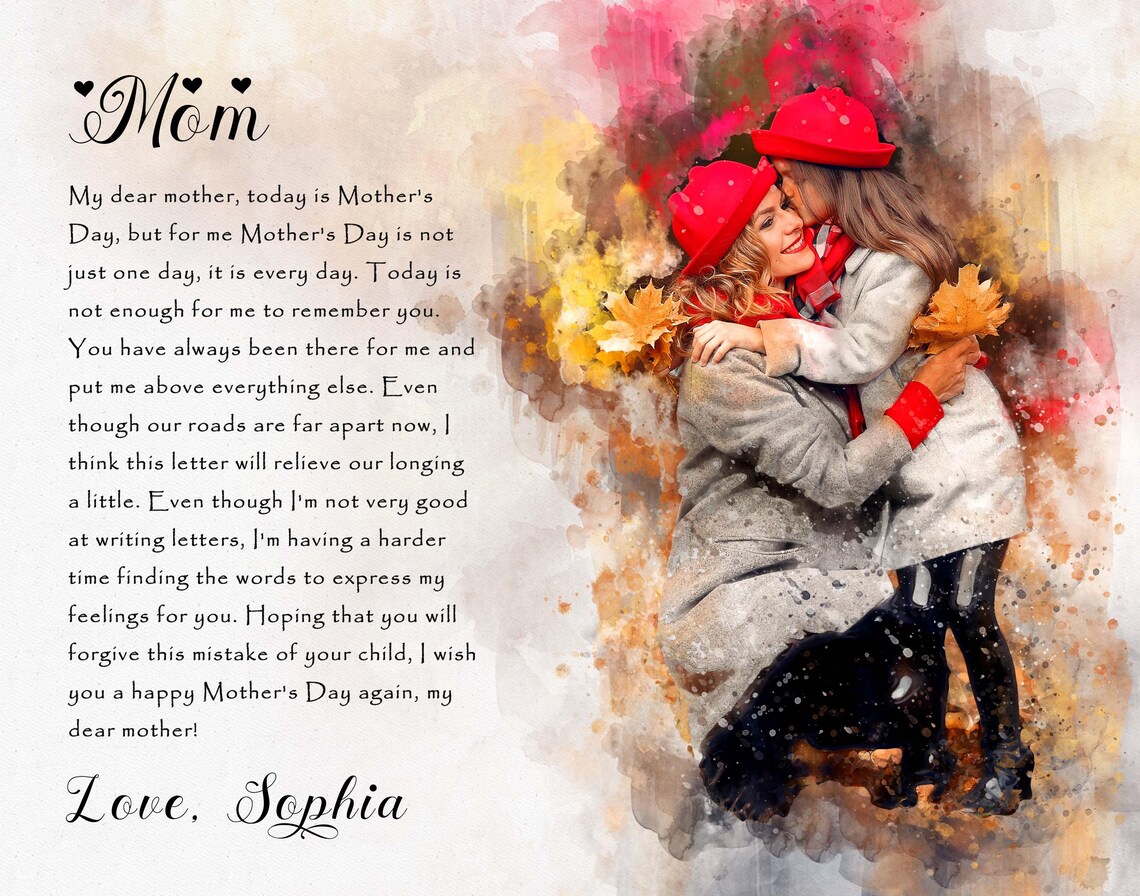 Mother Daughter Autumn Watercolor Mother's Day Letter Poster - Image 3