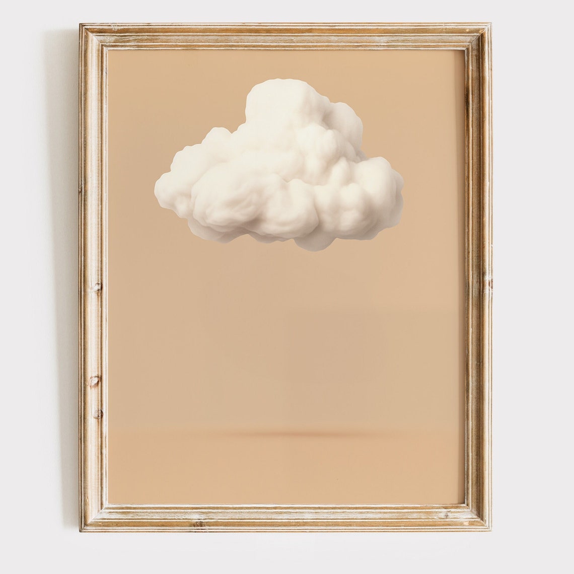 Floating White Cloud on Soft Beige Sky Minimalist Modern Art Print