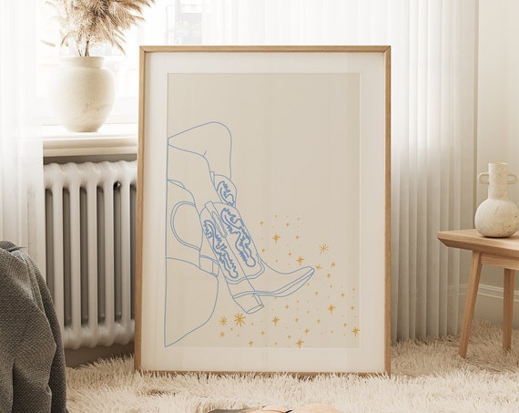 Glitter Cowboy Boots Print Southern Wall Art Western Cowgirl Poster Cute Apartment Decor Girly Wall Art