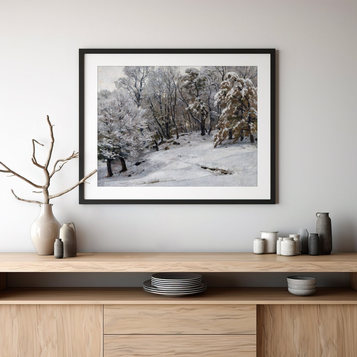 Vintage Snowy Winter Forest Path Snow Covered Trees Landscape Poster - Image 4