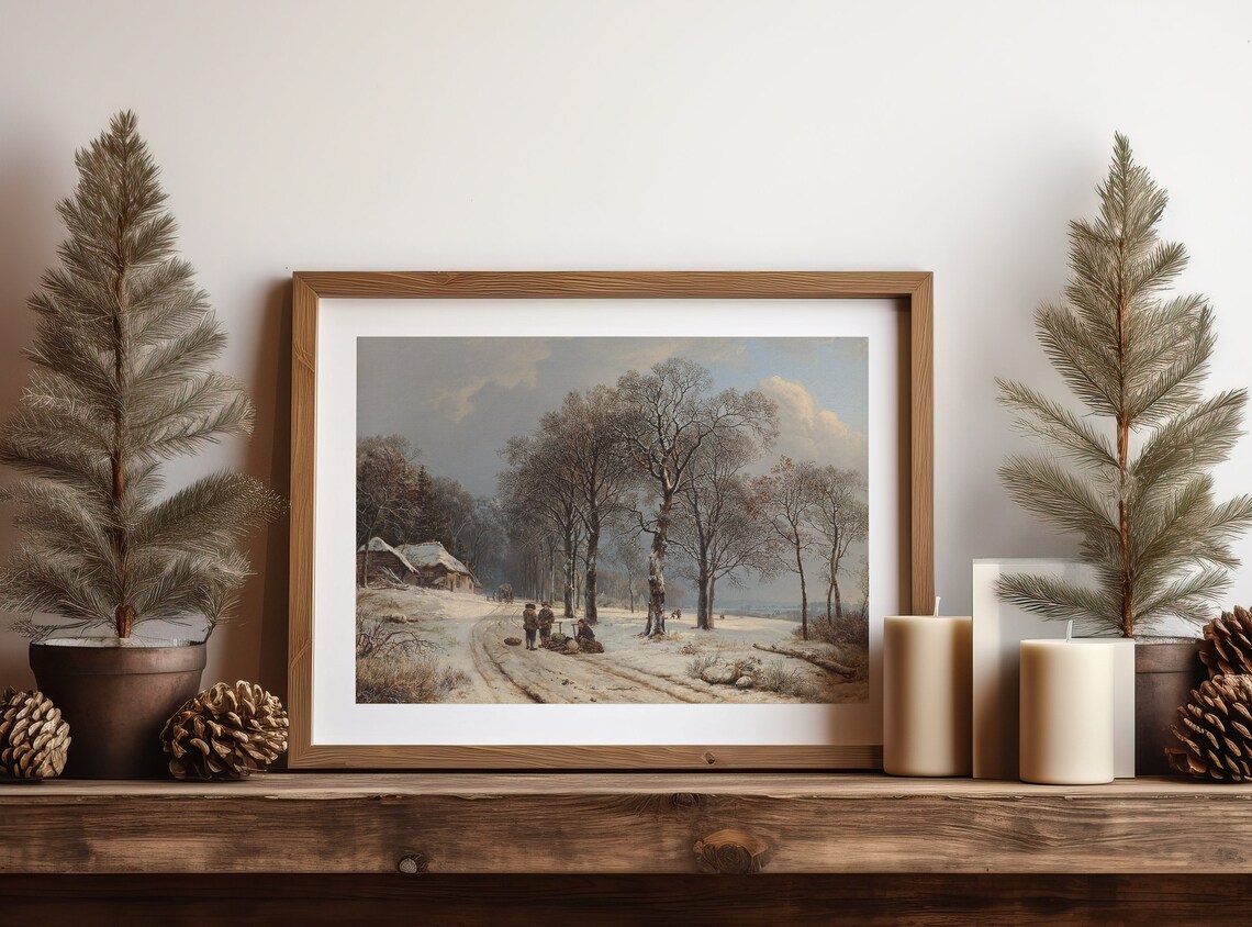 Vintage Wood Gatherers On Snowy Forest Road Winter Scene Oil Poster - Image 4