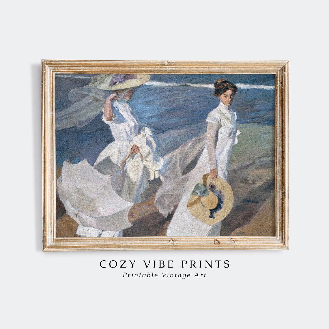 Two Victorian Women on the Beach, Vintage Art Print - Image 2