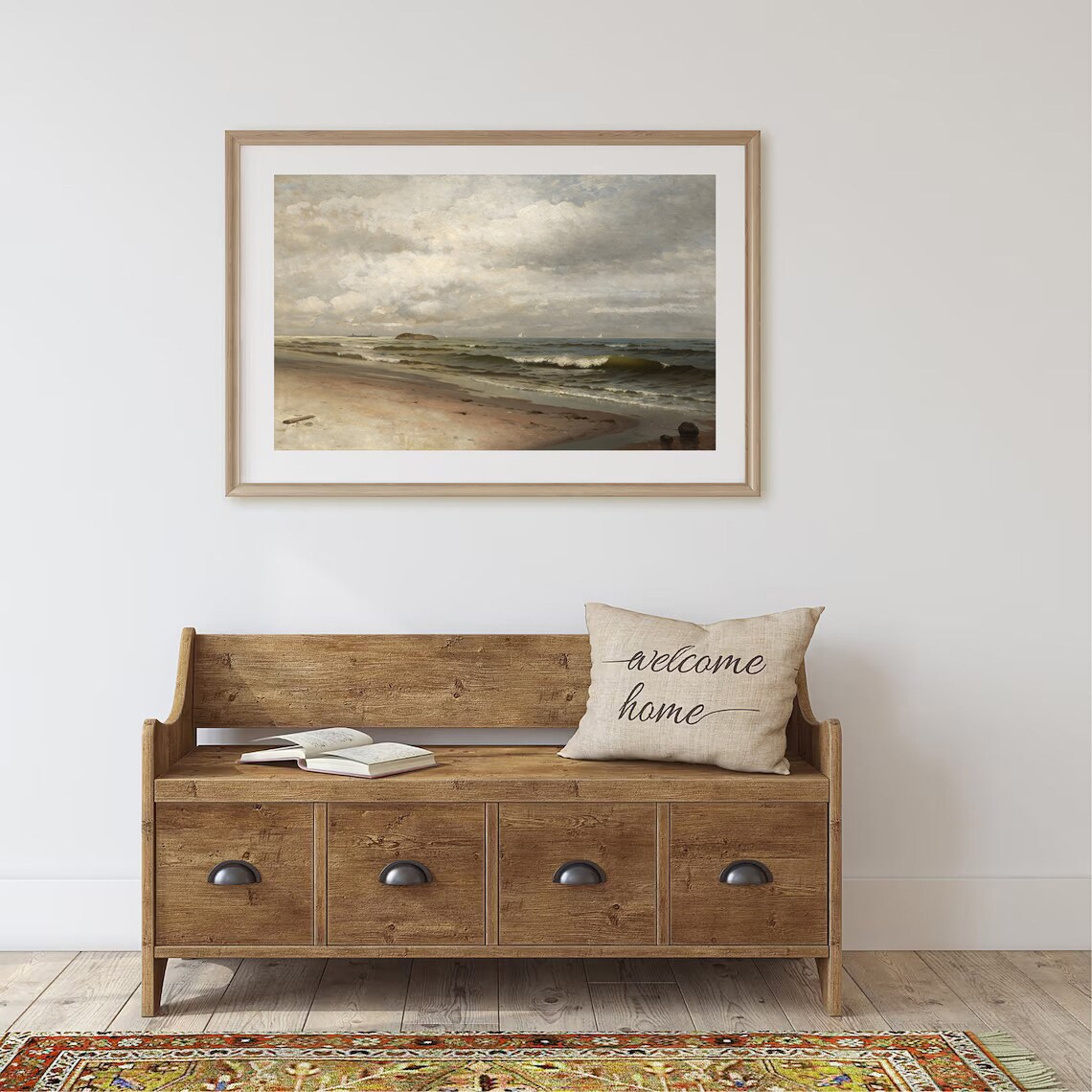 Ocean Waves Beach Vintage Seascape Cloudy Sky Antique Painting Poster - Image 3