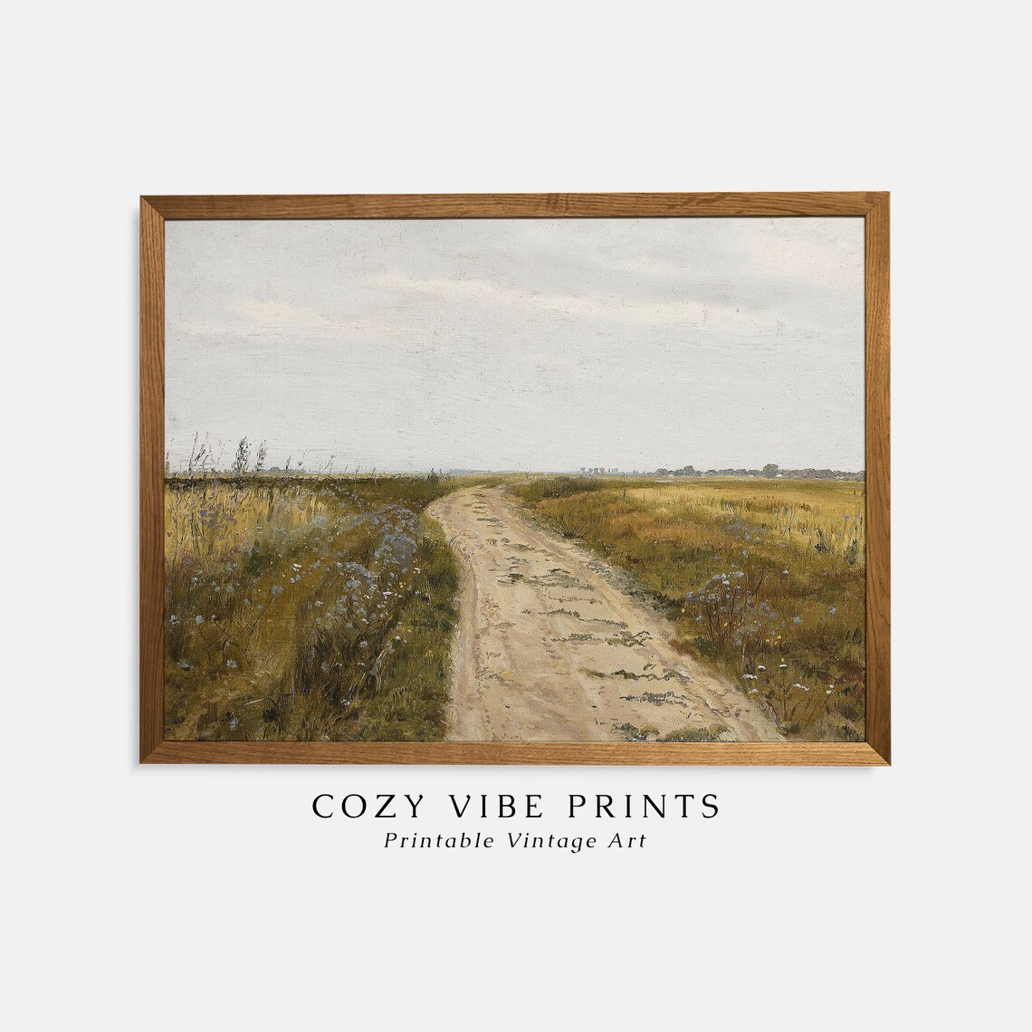 Country Dirt Road Golden Field Vintage Rustic Landscape Poster