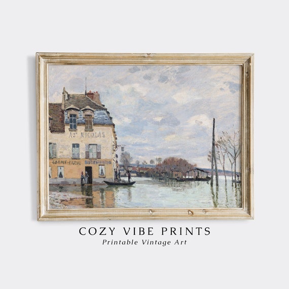 Vintage French Architecture Oil Painting Neutral Wall Art Antique Muted Tones Aesthetic Print Cozy Home Decor