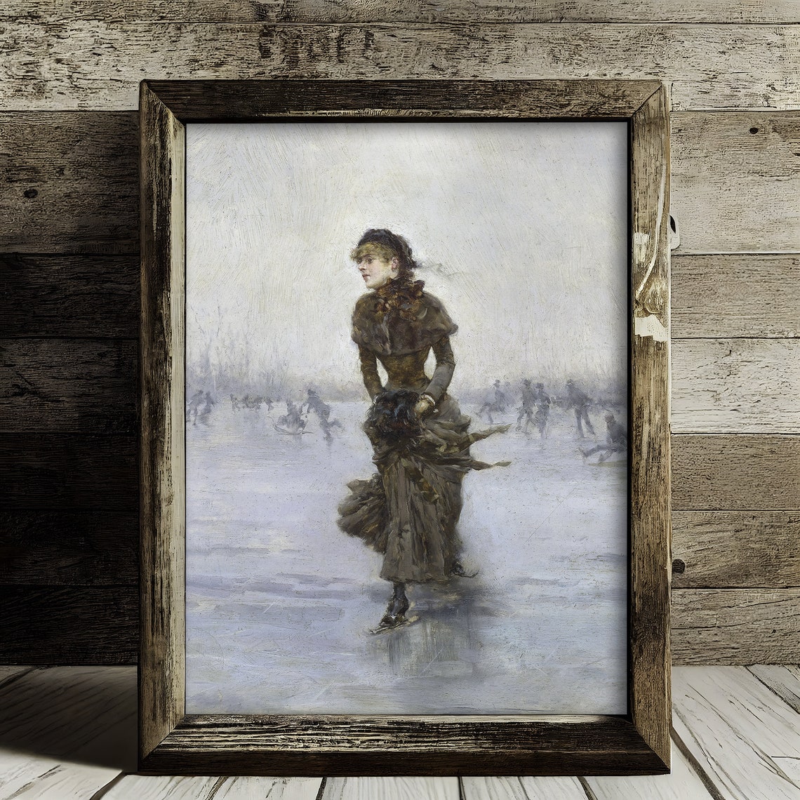 Victorian Lady Ice Skating on a Frozen Lake Winter Vintage Poster - Image 3