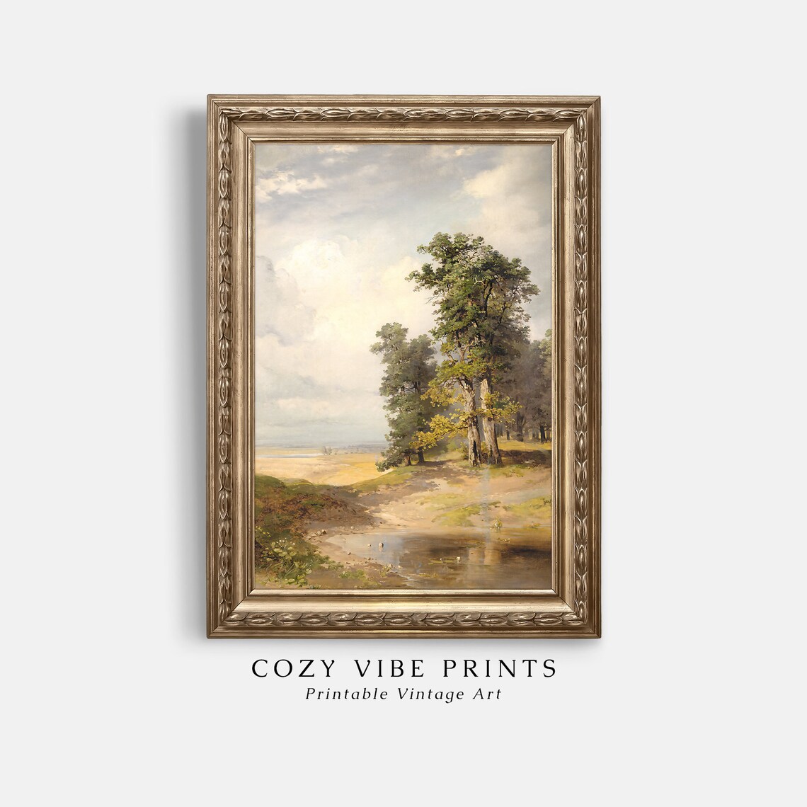 Summer Landscape Tall Oak Trees Pond Vintage Nature Path Poster - Image 2