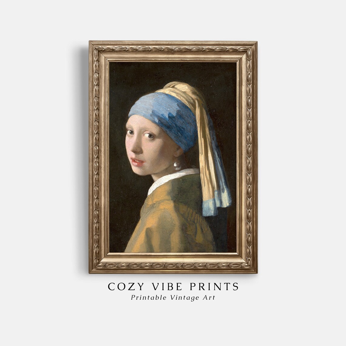 Antique Woman Portrait Painting Girl With A Pearl Earring Vintage Famous Wall Art Print Dutch Baroque Decor