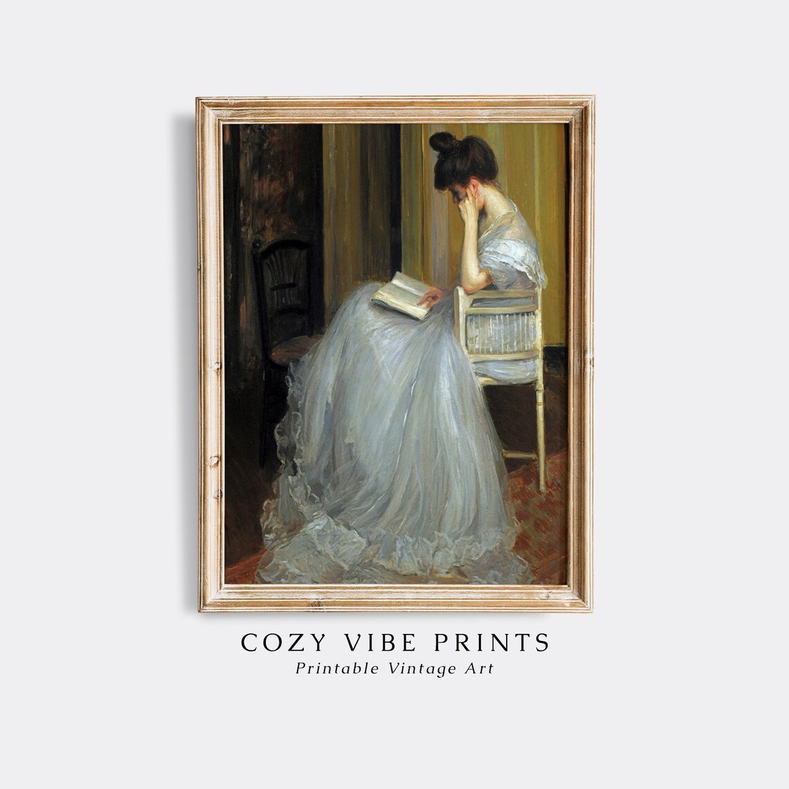Victorian Woman Reading Book, Vintage Bedroom Art Print - Image 2