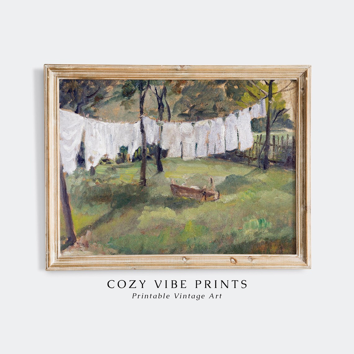 White Laundry Hanging in Summer Garden Vintage Countryside Poster