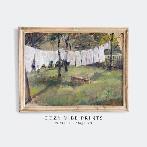White Laundry Hanging in Summer Garden Vintage Countryside Poster