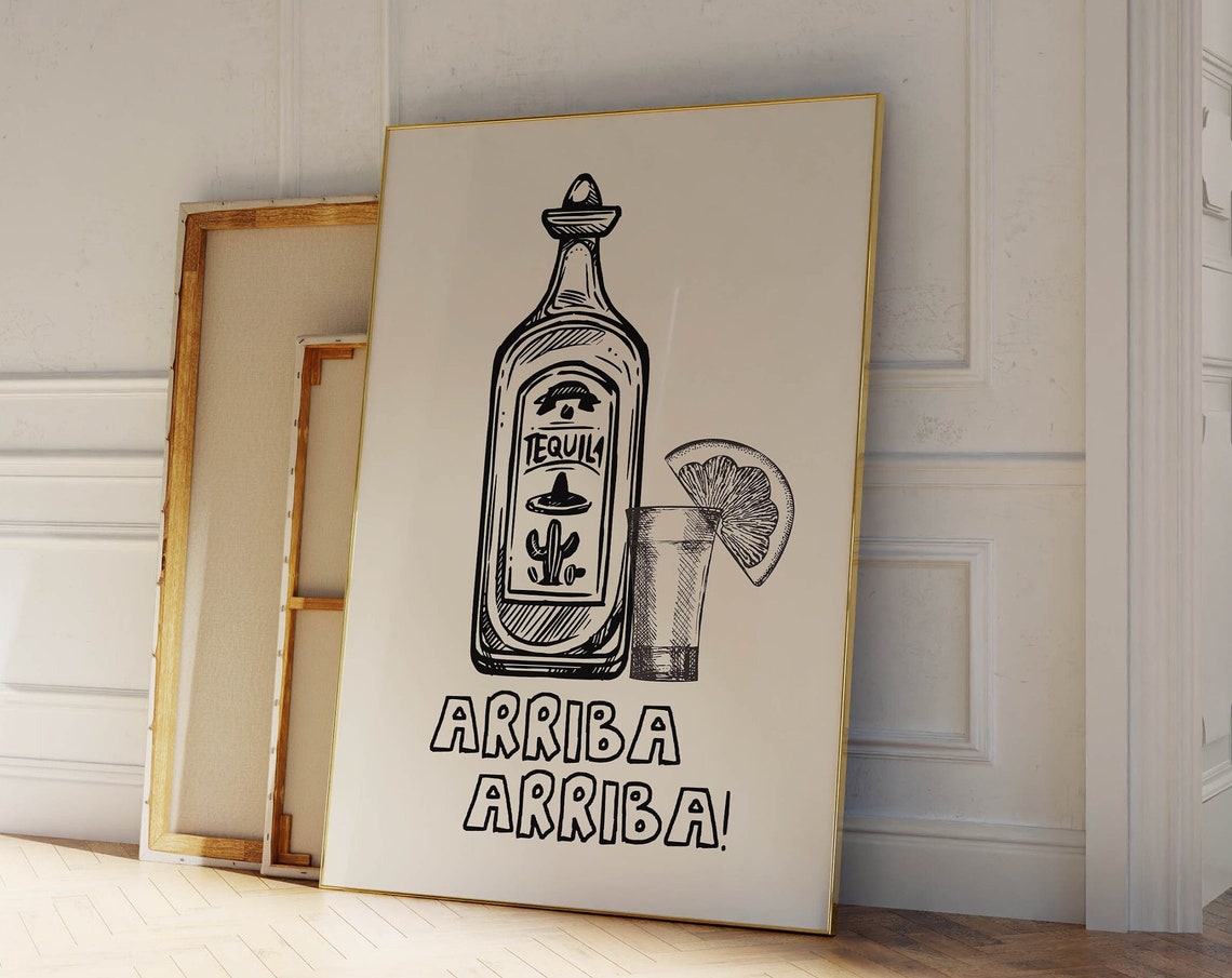 Arriba Arriba Engraved Tequila Bottle Shot Glass Lime Bar Poster - Image 3