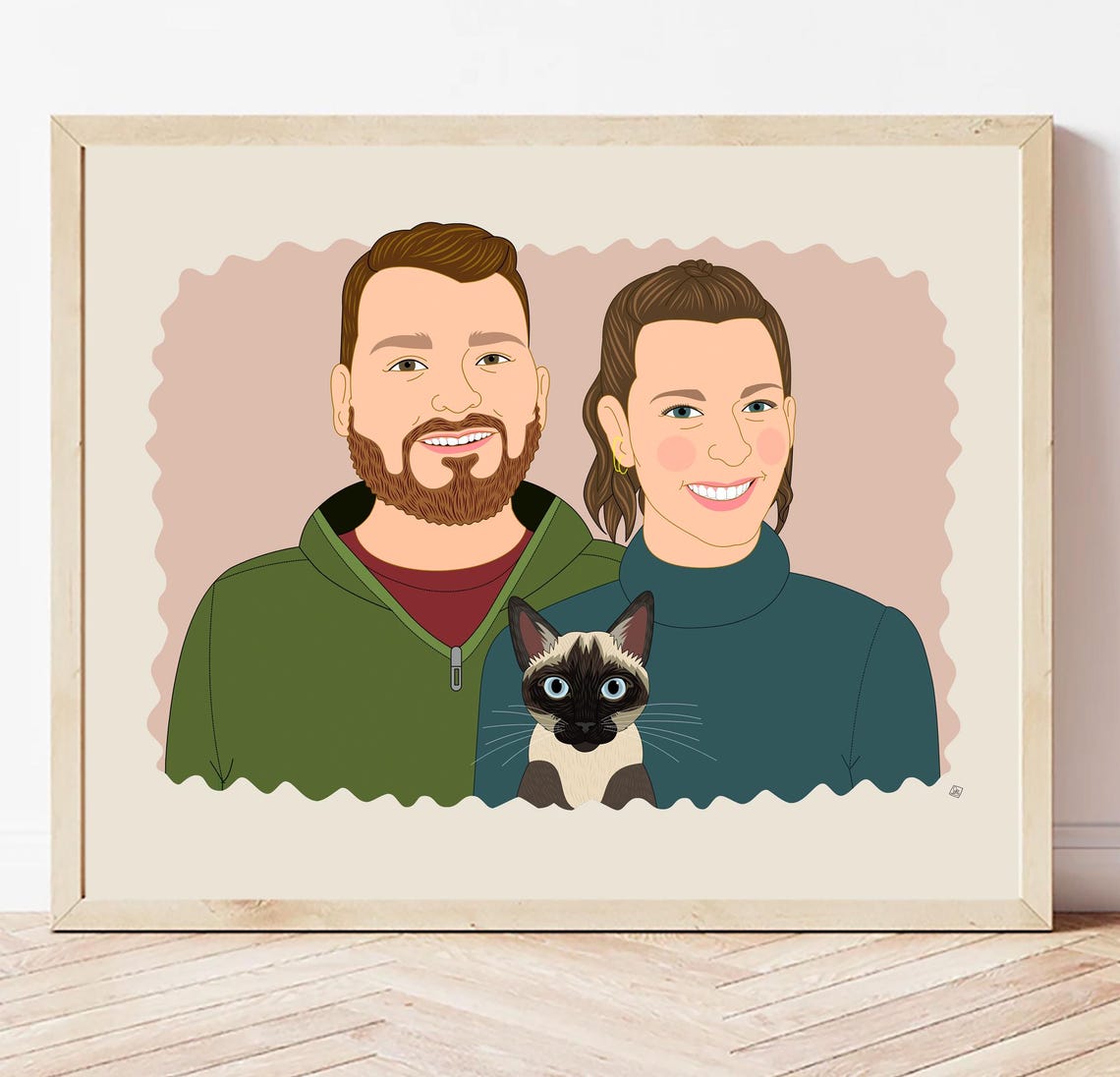 Personalized Family of Four and Dog Custom Hand Drawn Portrait Poster - Image 2