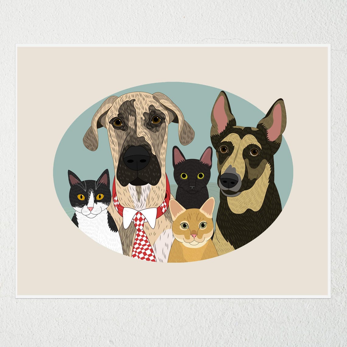 Custom Multi-Pet Portrait Gift Certificate 8x10 Art Print Gift - Image 6