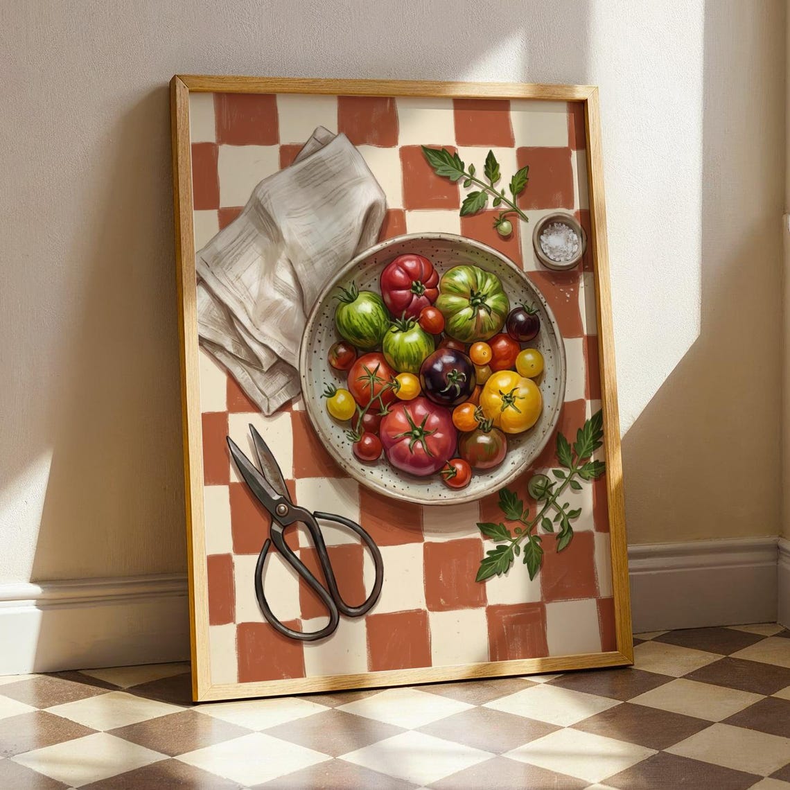 Heirloom Tomato Bowl Checkered Cloth Kitchen Still Life Poster