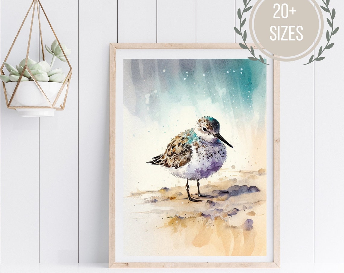 Single Sandpiper Watercolor Beach Bird Coastal Minimalist Wall Poster - Image 4