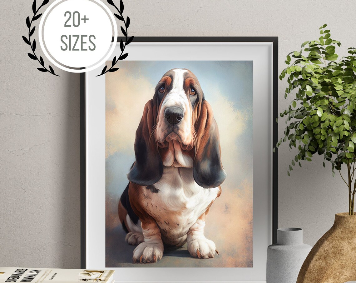 Basset Hound Dog Portrait Painting Cute Puppy Dog Lover Art Poster - Image 2