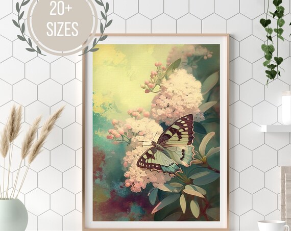 Swallowtail Butterfly Blossom Branch Floral Painting Art Poster