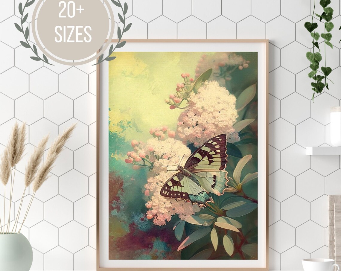 Swallowtail Butterfly Blossom Branch Floral Painting Art Poster