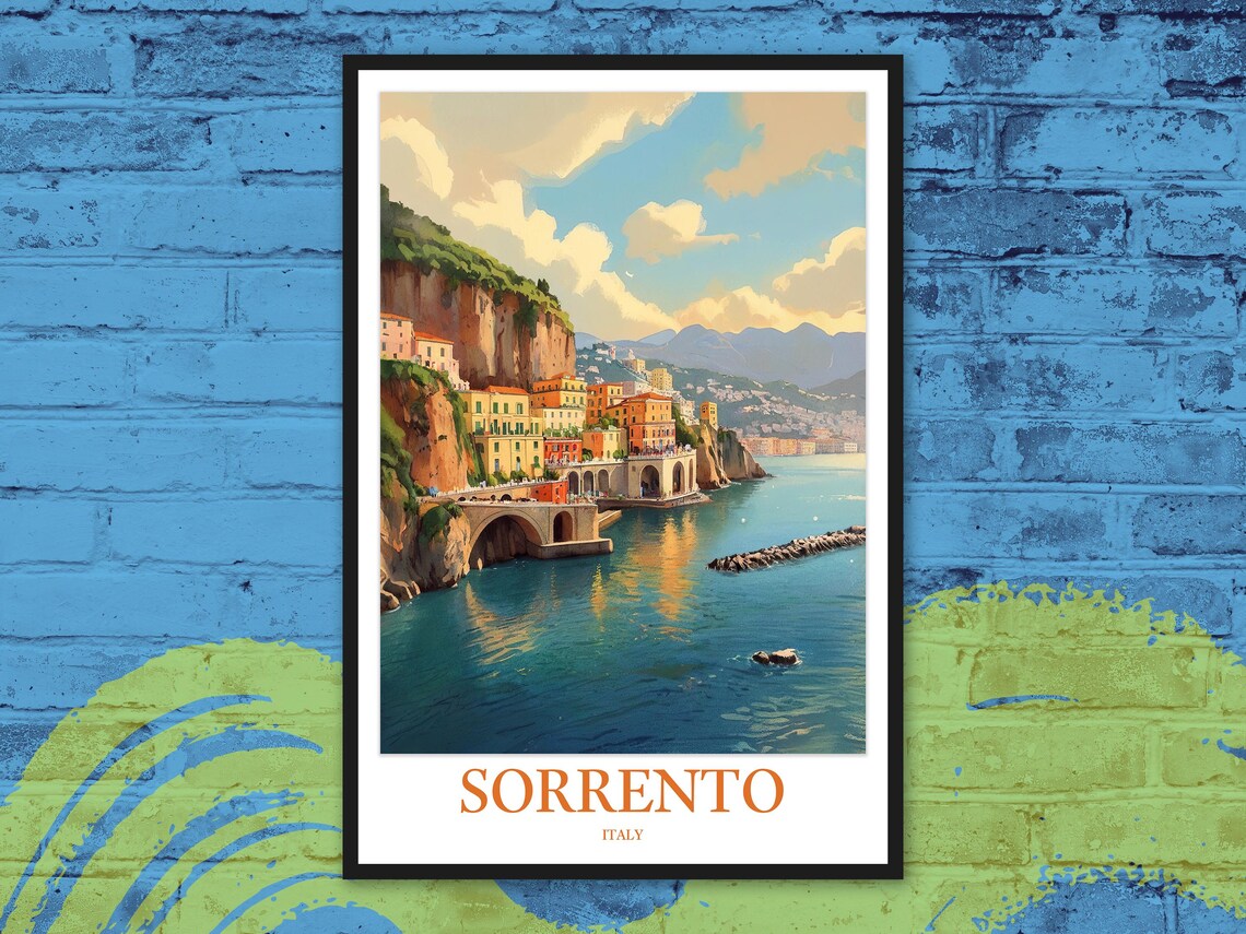 Sorrento Italy Bay of Naples Watercolor Travel Artwork Poster