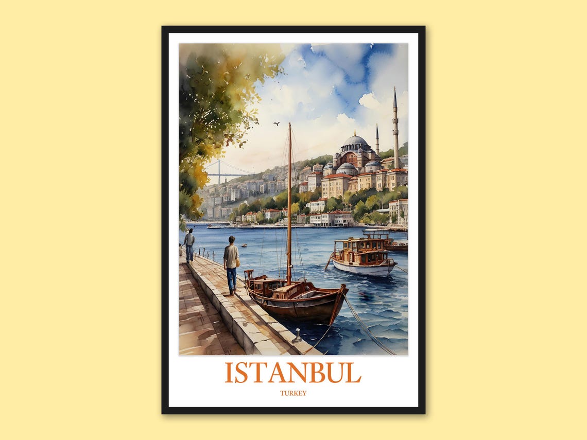 Istanbul Turkey Bosphorus Mosque and Waterfront Travel Poster