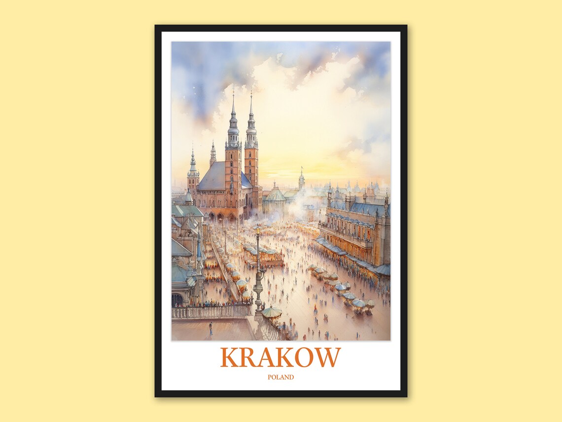 Krakow Poland Main Square Cloth Hall Sunrise Watercolor Poster