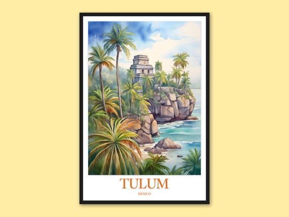 Tulum Travel Print Mayan Ruins Turquoise Sea Palm Trees
