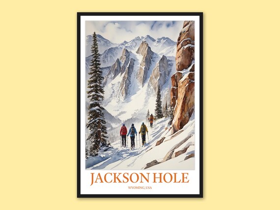 Jackson Hole Wyoming Backcountry Hikers Mountain Travel Poster