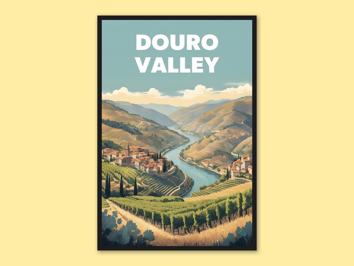Douro Valley Portugal Vineyard River Valley Vintage Travel Poster