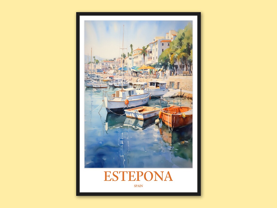 Estepona Spain Marina Sailboats Sunlit Watercolor Travel Poster
