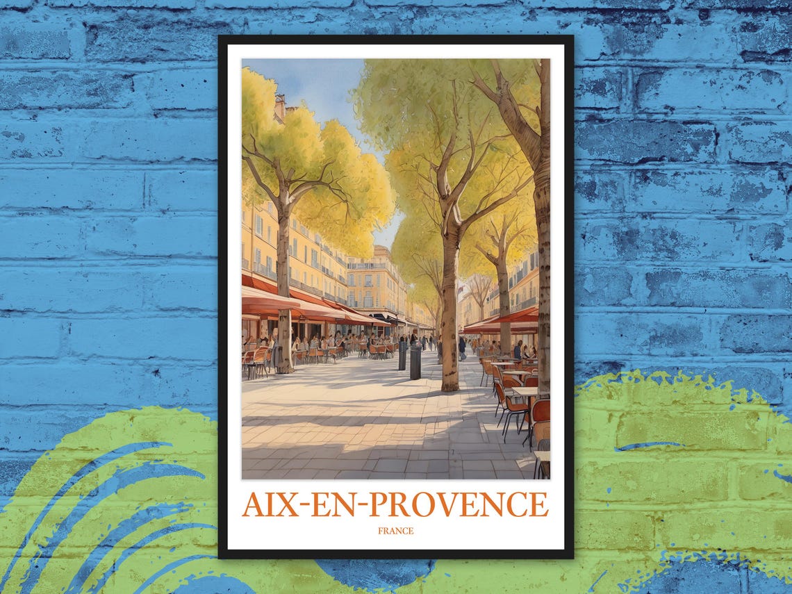 Aix-en-Provence Sunlit Tree-Lined Café Boulevard Travel Poster