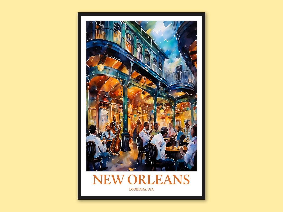 New Orleans Louisiana Watercolor Jazz Cafe Street Scene Poster