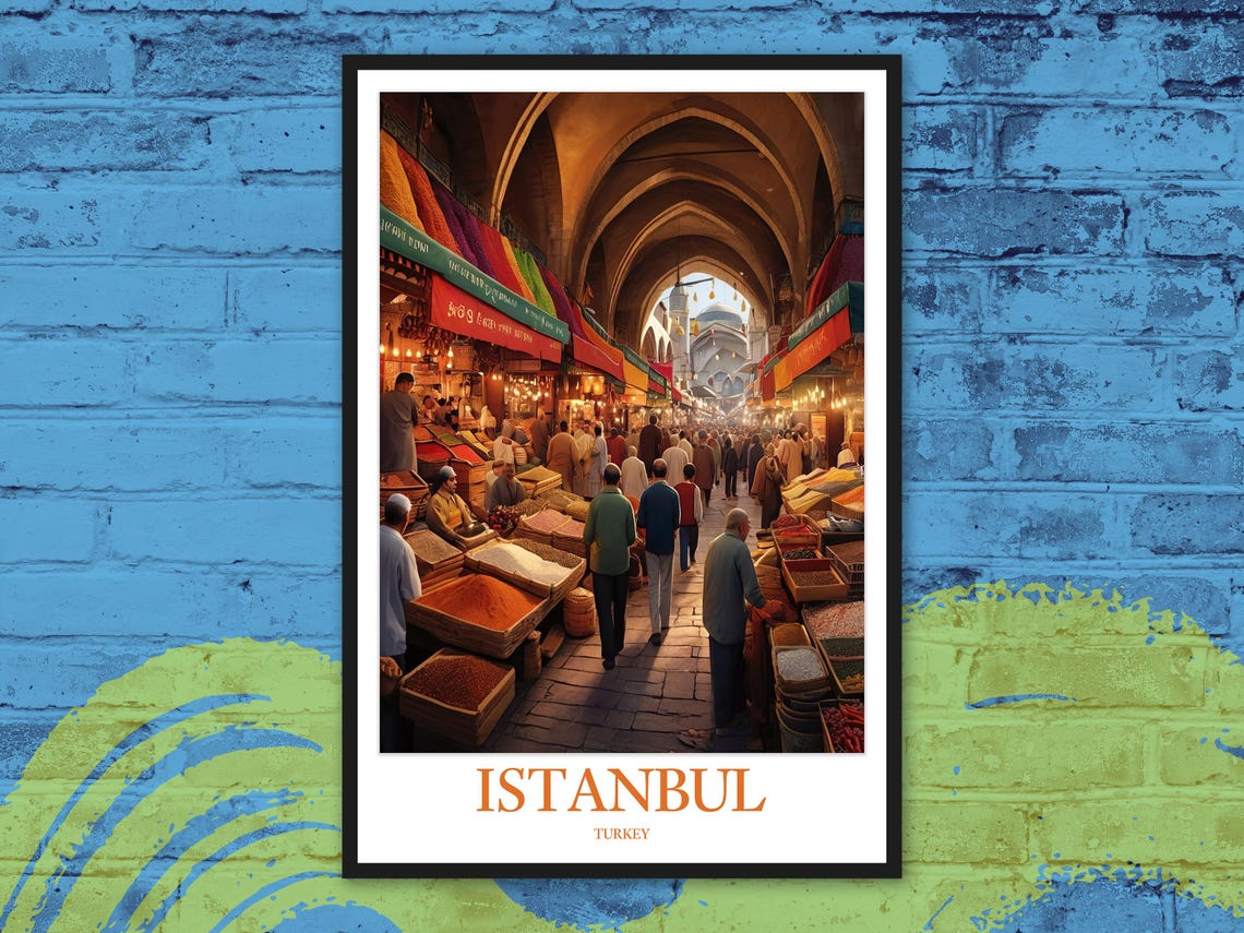 Istanbul Turkey Grand Bazaar Spice Market Interior Travel Poster
