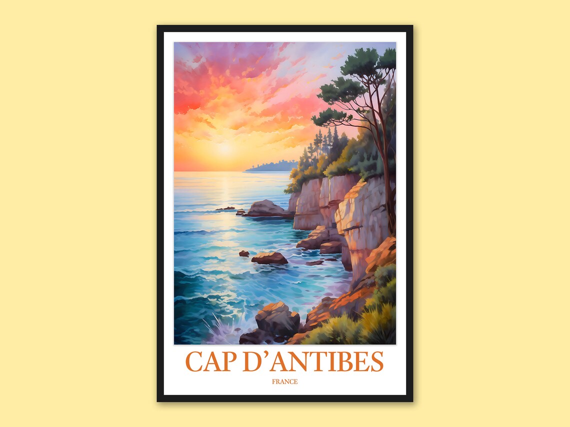 Cap d Antibes Pink Sky White Cliff Sunset France Travel Poster