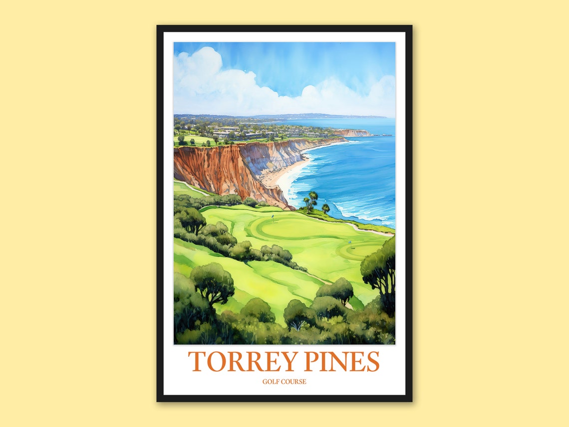 Torrey Pines Golf Course Red Cliffs Watercolor Travel Poster