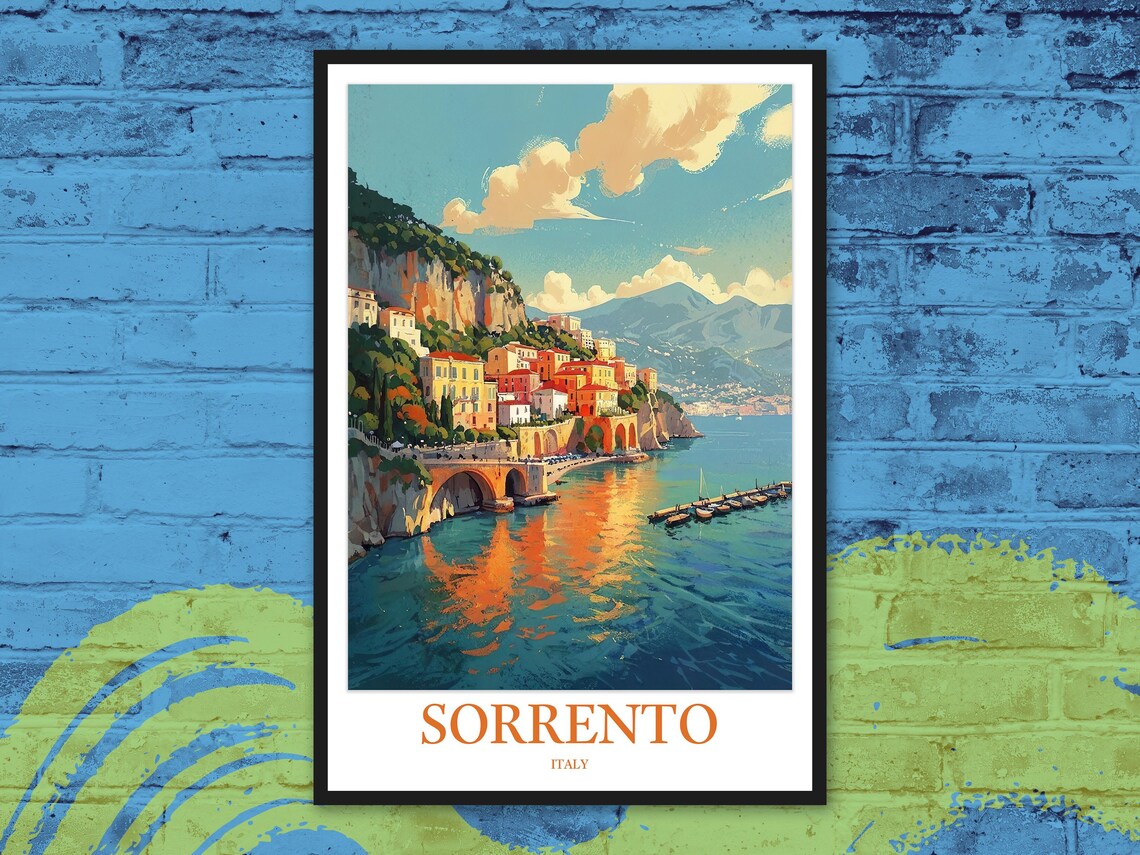 Sorrento Italy Golden Sunset Cliffside Town Coastal Travel Poster
