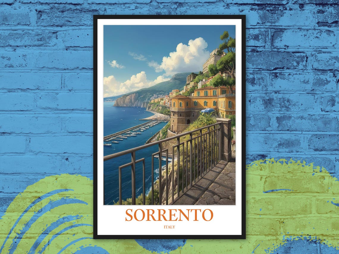 Sorrento Italy Cliff Terrace Bay View Marina Coast Travel Poster