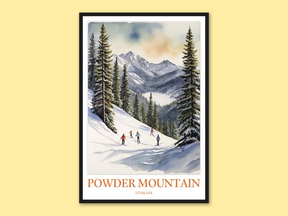 Powder Mountain Ski Print Utah Travel Poster Winter Wall Art